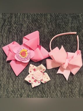 Pink Floral Bow Hair Accessory Trio